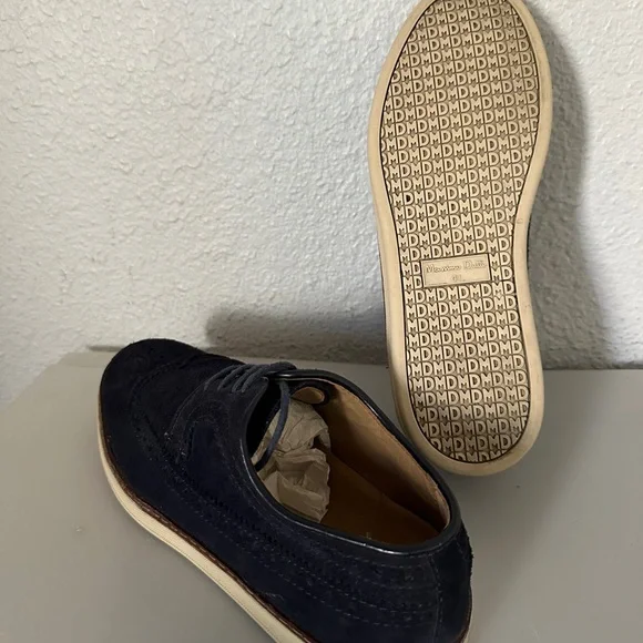 Men's MASSIMO DUTTI Suede Wingtip Oxford Shoes Lace-Up Perforated Loafer‎ Navy